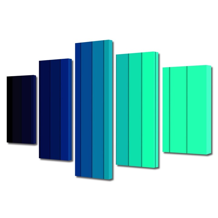 Set Tablouri Multicanvas 5 Piese Abstract Decorativ, Dungi albastre, 70 x 125 cm