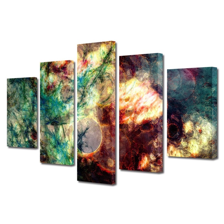 Set Tablouri Multicanvas 5 Piese Abstract Decorativ, Spatiu, 70 x 125 cm