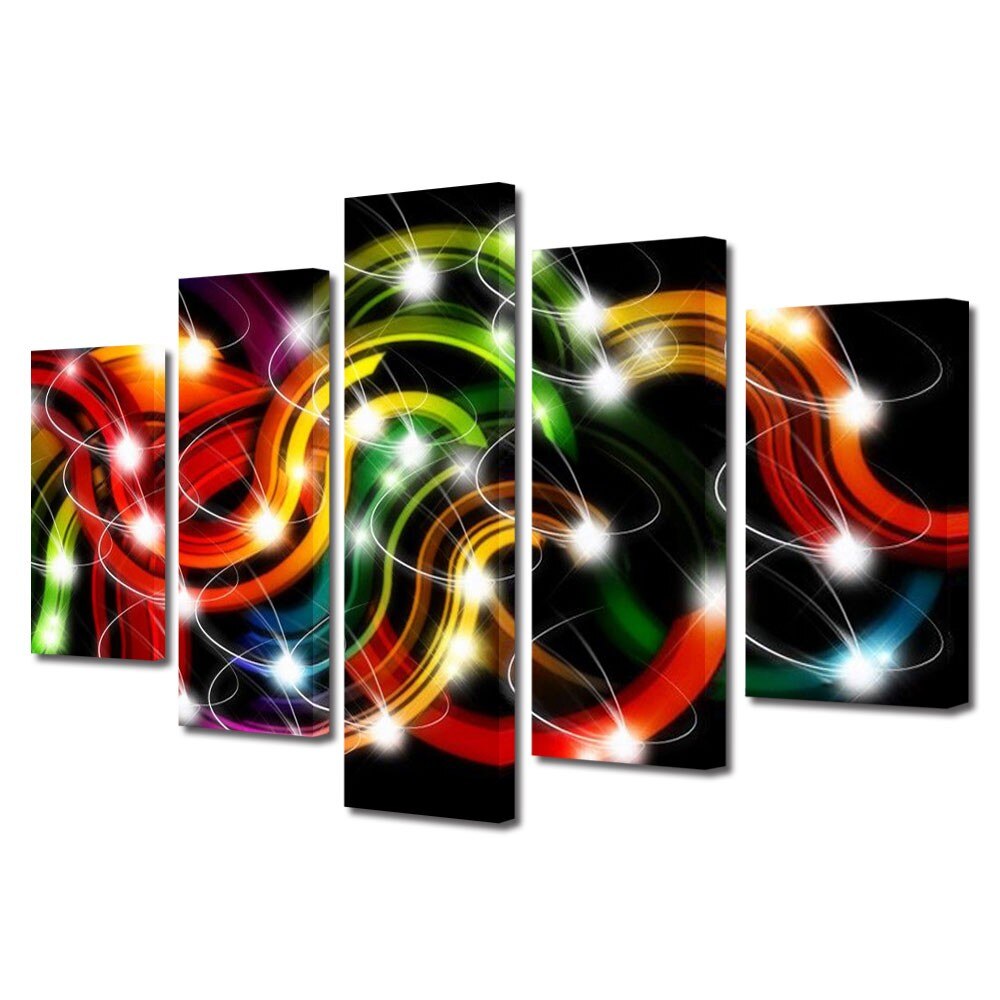 Tablou Multicanvas 5 Piese Abstract Decorativ, Sirag de lumini, 120 x 225 cm