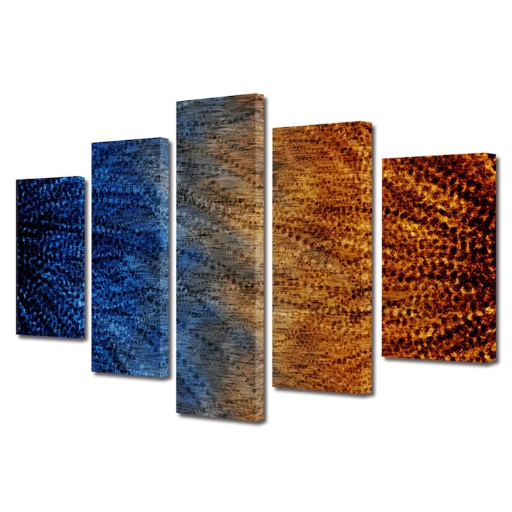 Set Tablouri Multicanvas 5 Piese Abstract Decorativ, Pana de paun, 70 x 125 cm