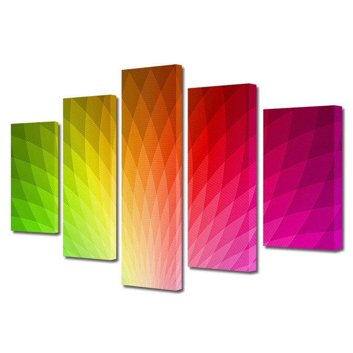 Set Tablouri Multicanvas 5 Piese Abstract Decorativ, Cromatica, 70 x 125 cm