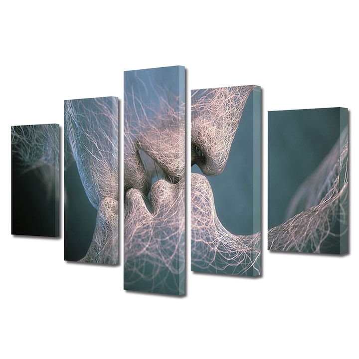 Set Tablouri Multicanvas 5 Piese Abstract Decorativ, Sarutul, 70 x 125 cm