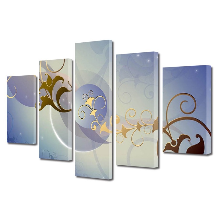 Set Tablouri Multicanvas 5 Piese Abstract Decorativ, Motive florale, 70 x 125 cm
