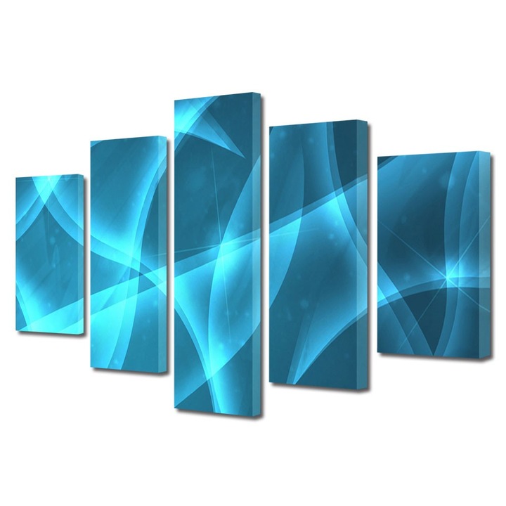 Set Tablouri Multicanvas 5 Piese Abstract Decorativ, Lumina Bleu, 70 x 125 cm