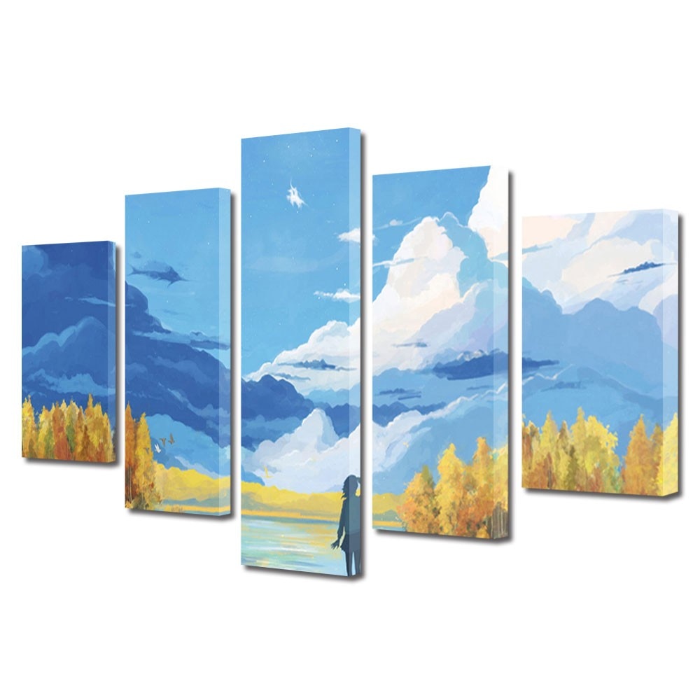 Tablou Multicanvas 5 Piese Abstract Decorativ, Animatie, 45 x 70 cm