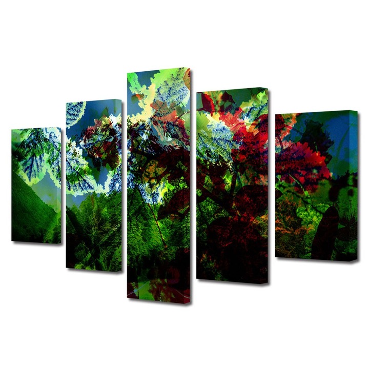 Set Tablouri Multicanvas 5 Piese Abstract Decorativ, Scenariu de culori, 70 x 125 cm