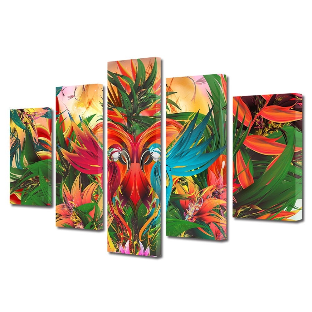 Tablou Multicanvas 5 Piese Abstract Decorativ, Gradina abstracta, 45 x 70 cm