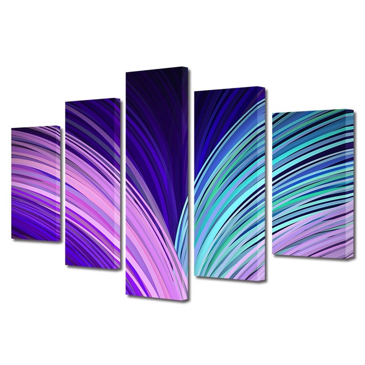 Set Tablouri Multicanvas 5 Piese Abstract Decorativ, Carte abstracta, 70 x 125 cm