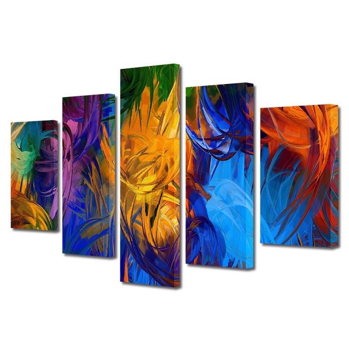 Set Tablouri Multicanvas 5 Piese Abstract Decorativ, Fulgi, 70 x 125 cm