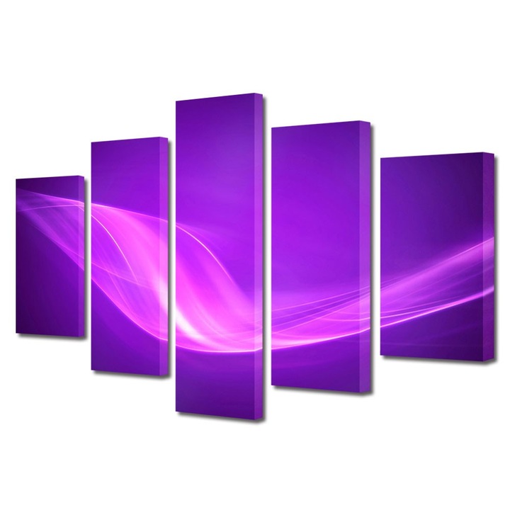 Set Tablouri Multicanvas 5 Piese Abstract Decorativ, Raze violet, 70 x 125 cm