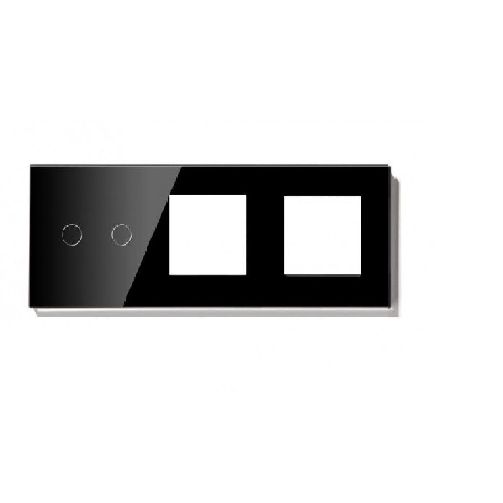 Panou intrerupator dublu cu touch si 2 prize din sticla negru