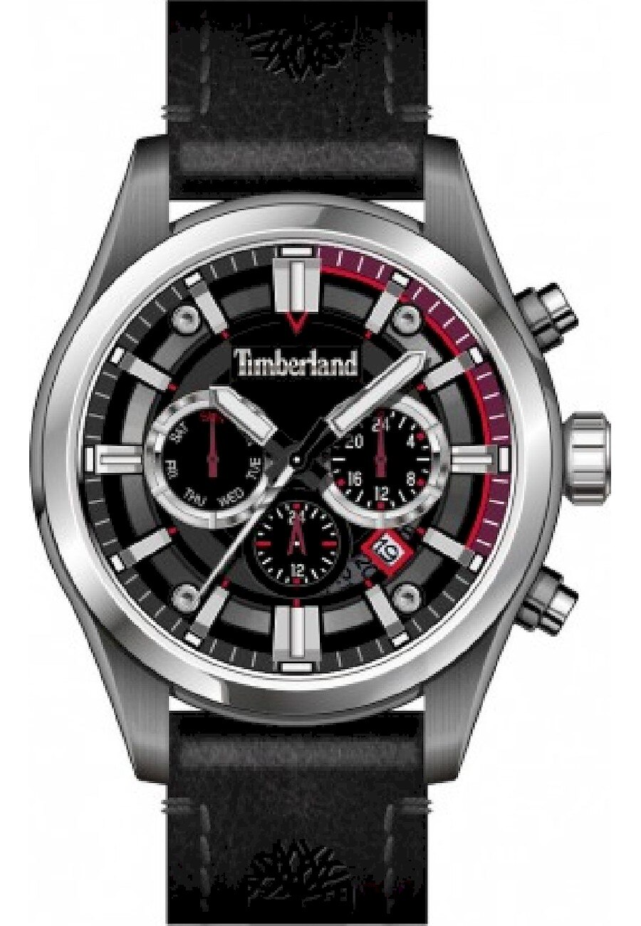 Ceas barbati, Timberland, Piele, 46mm, Negru/Argintiu