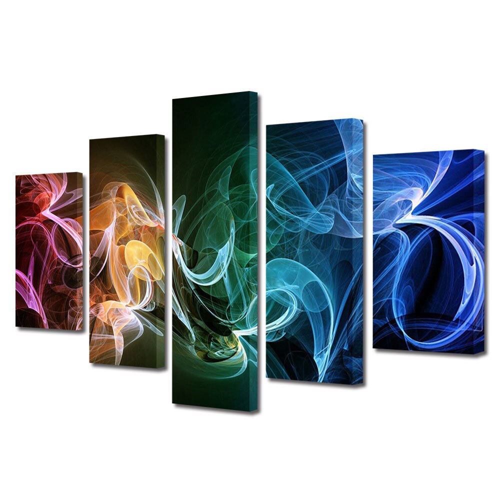 Tablou Multicanvas 5 Piese Abstract Decorativ, Fum multicolor, 120 x 225 cm