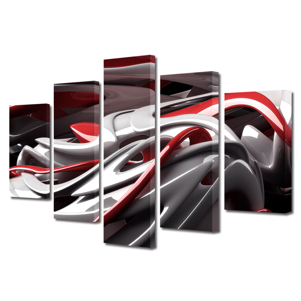 Tablou Multicanvas 5 Piese Abstract Decorativ, Plastic, 120 x 225 cm