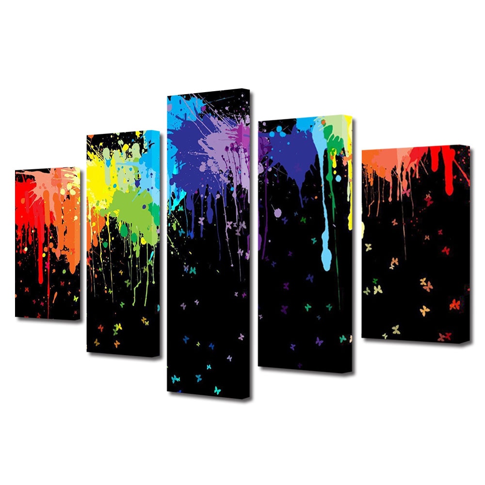 Tablou Multicanvas 5 Piese Abstract Decorativ, Pete colorate, 120 x 225 cm