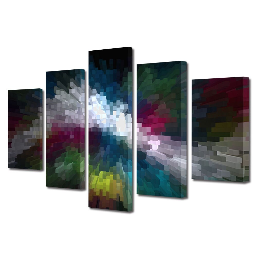 Tablou Multicanvas 5 Piese Abstract Decorativ, Distorsionat, 120 x 225 cm