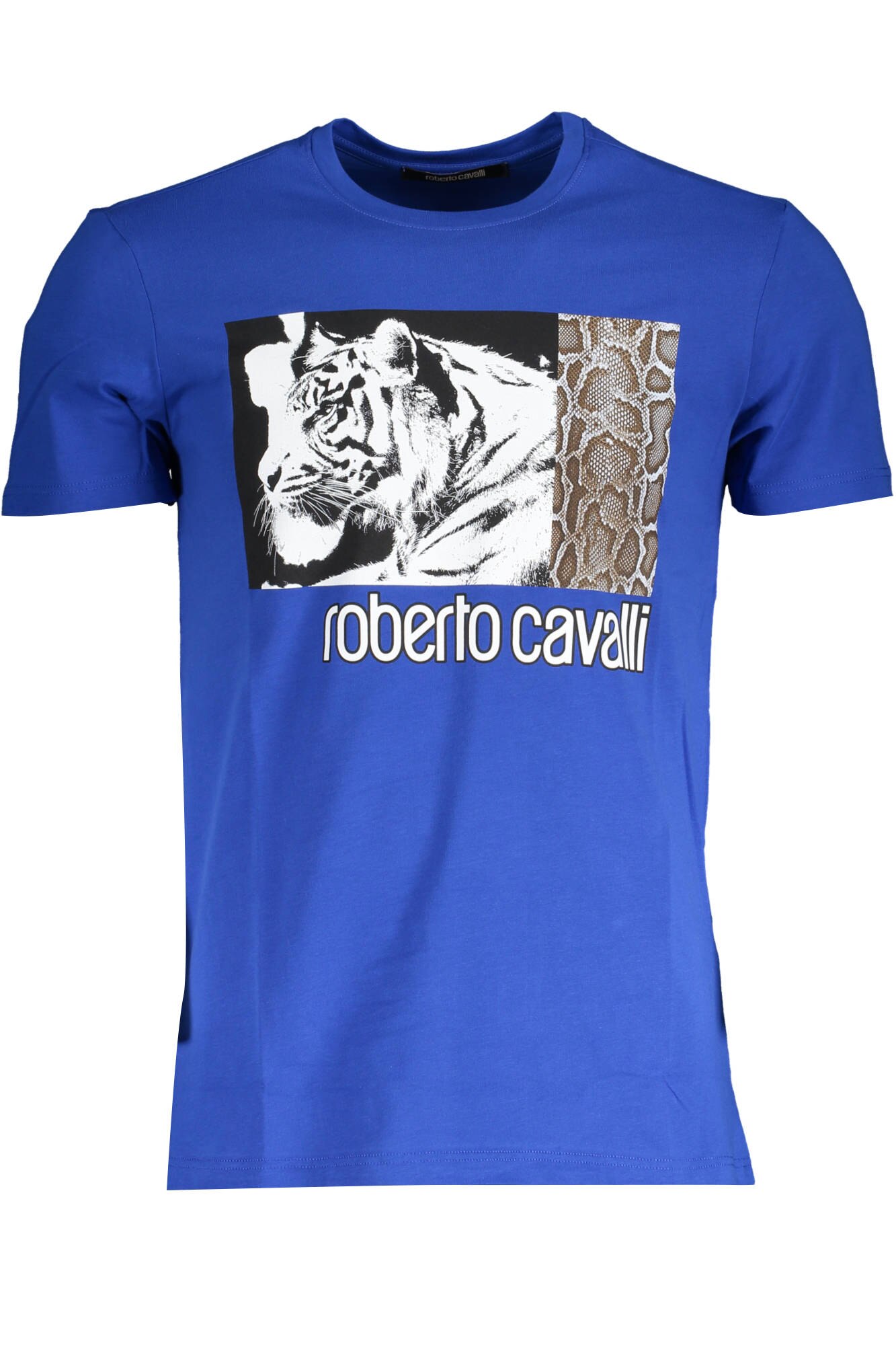 Tricou barbat, ROBERTO CAVALLI, tigru logo , albastru, Albastru