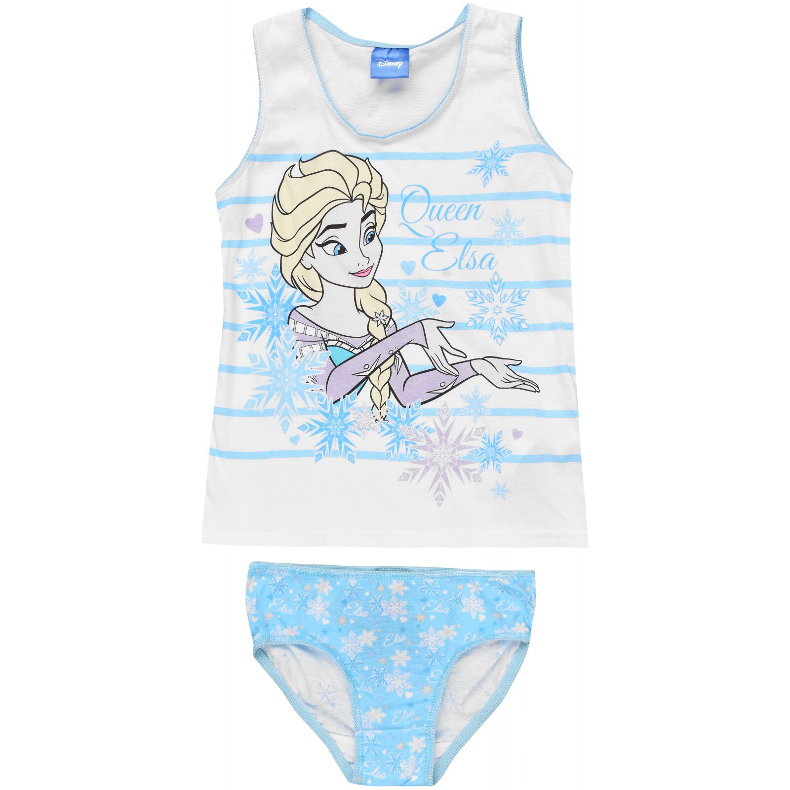 Set 2 piese, Frozen fulgi de nea,maieu+chilot 6725, Alb/Bleu