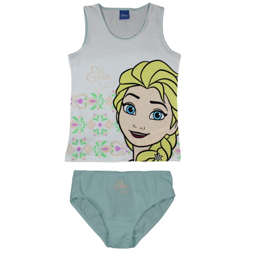 Set 2 piese, Frozen Elsa,maieu+chilot 6745, Alb/verde