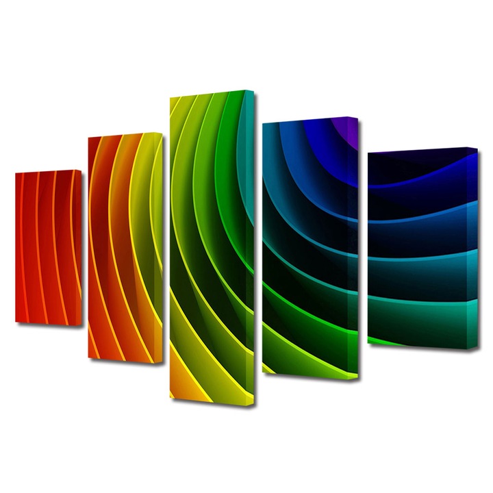 Tablou Multicanvas 5 Piese Abstract Decorativ, Curcubeu, 120 x 225 cm
