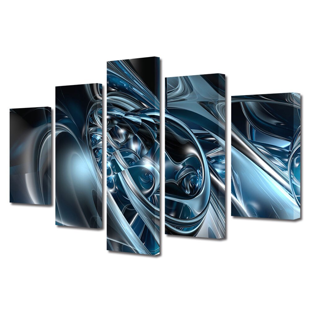 Tablou Multicanvas 5 Piese Abstract Decorativ, Metal topit, 120 x 225 cm
