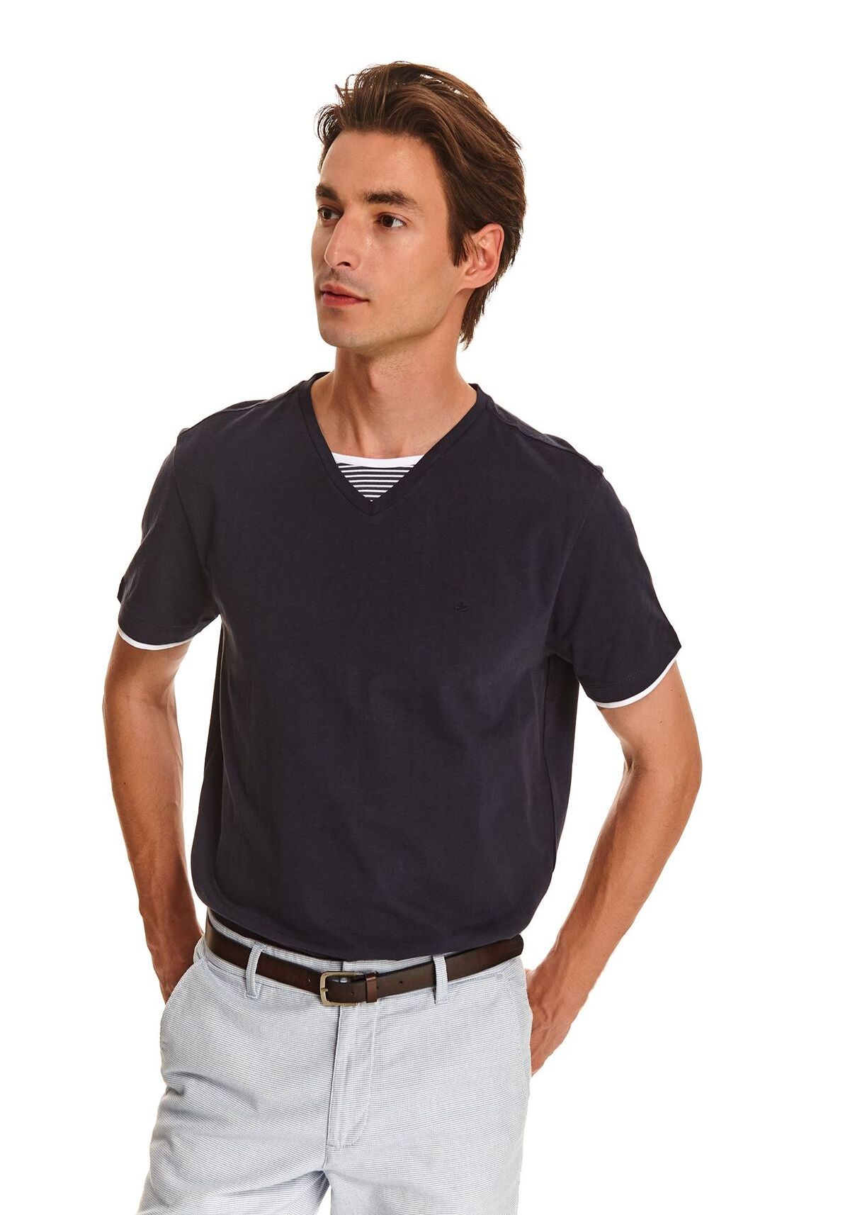 Tricou cu maneci scurte pentru barbati, TOP SECRET, SPO4628, Albastru inchis
