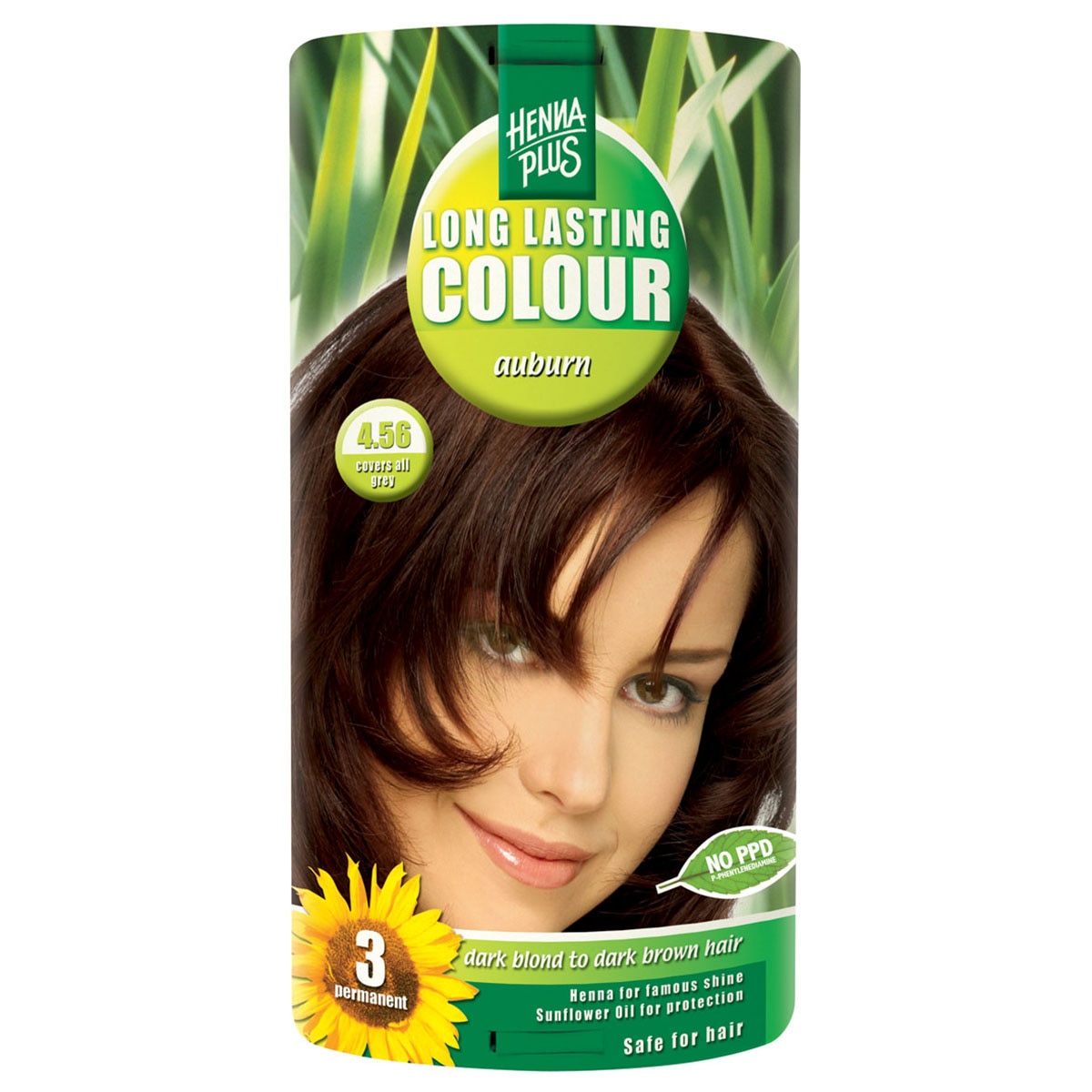 Vopsea de par permanenta Hennaplus fara parabeni Long Lasting Colour Auburn 4.56, 100 ml