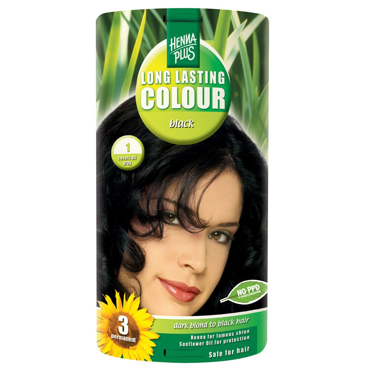 Vopsea de par permanenta Hennaplus fara parabeni Long Lasting Colour Black 1, 100 ml