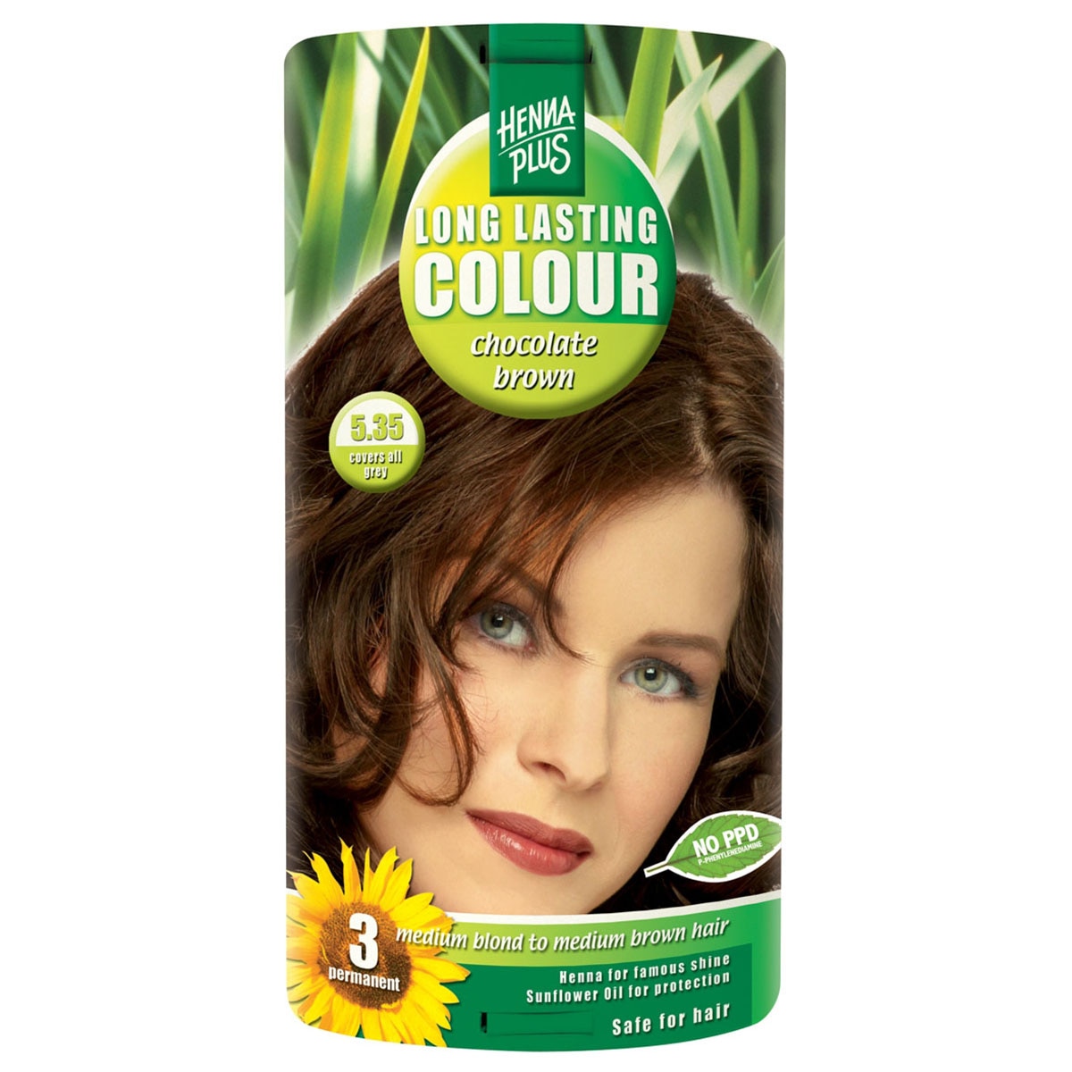 Vopsea de par permanenta Hennaplus fara parabeni Long Lasting Colour Chocolate Brown 5.35, 100 ml