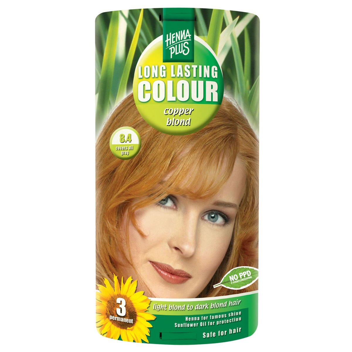 Vopsea de par permanenta Hennaplus fara parabeni Long Lasting Colour Copper Blond 8.4 , 100 ml