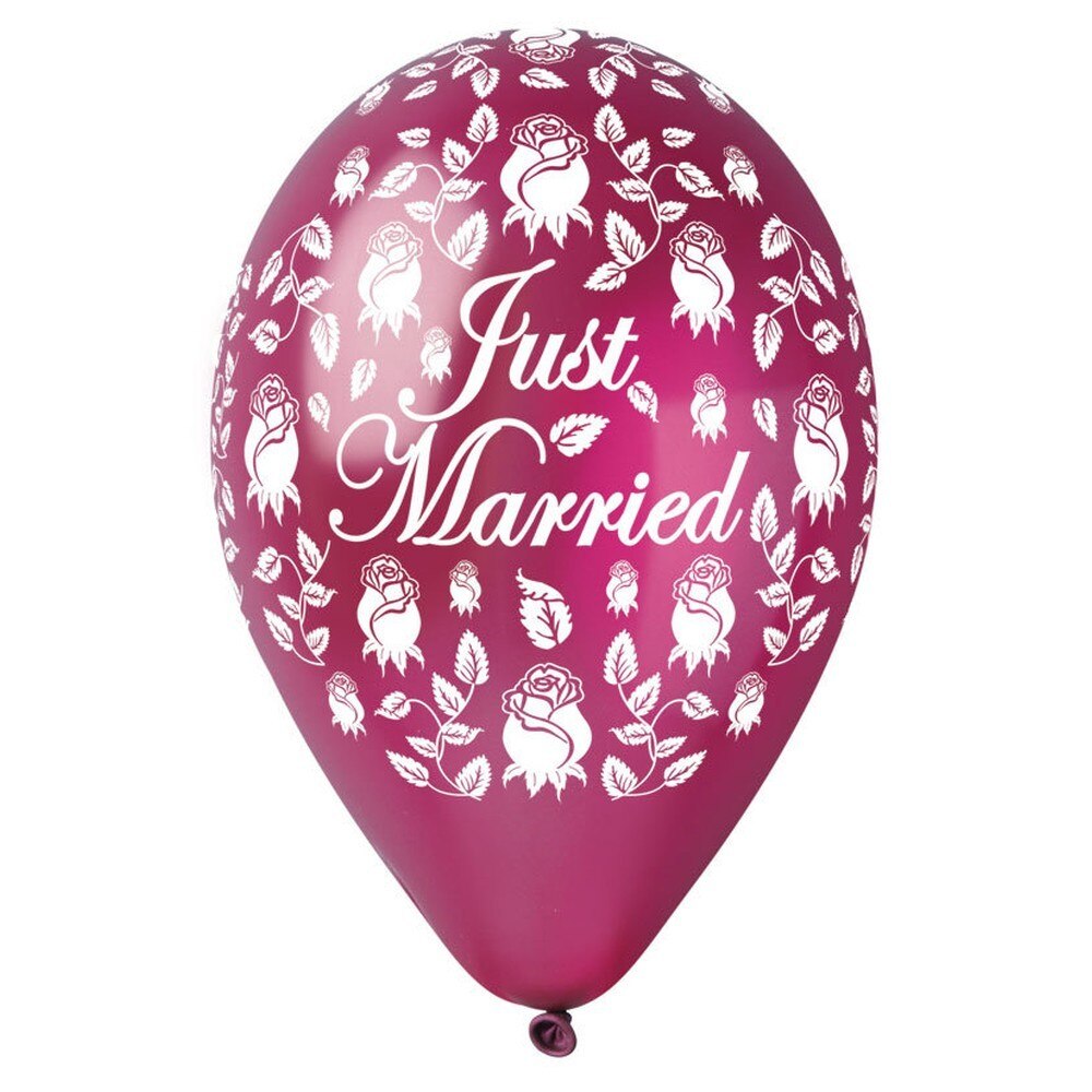 Baloane latex sidefate 30cm Just Married Burgundy, Radar, set 5 buc