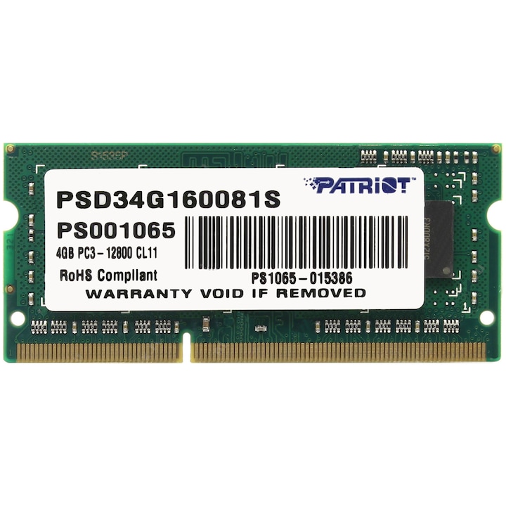 Памет Patriot 4GB SODIMM, DDR3, 1600MHz, CL11, 1.5V