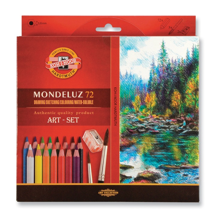 Комплект цветни моливи Koh-I-Noor Momdeluz Aquarell, 72 броя + Аксесоари