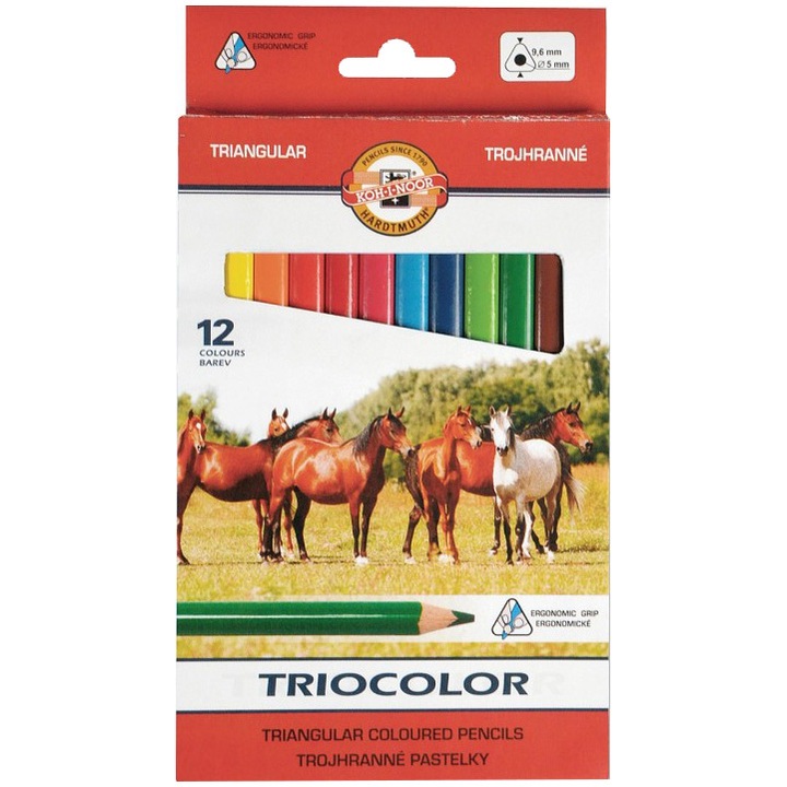 Creioane colorate Koh-I-Noor, TRIOCOLOR, 12 culori