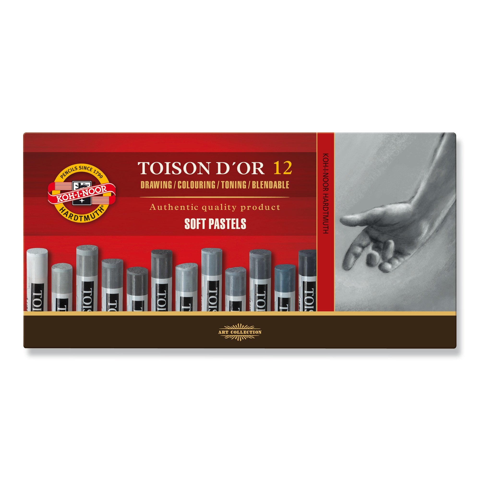 Set creta uscata Koh-I-Noor Soft Pastel Toison D'or, 12 nuante gri