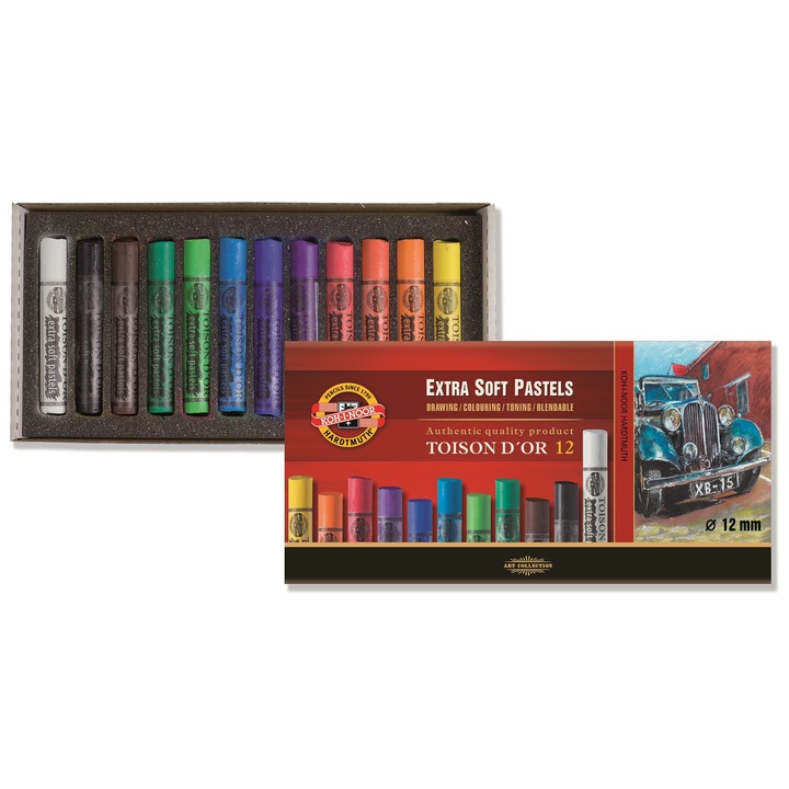Set creta uscata Koh-I-Noor Extra Soft Toison D'or, rotunda, 12 culori