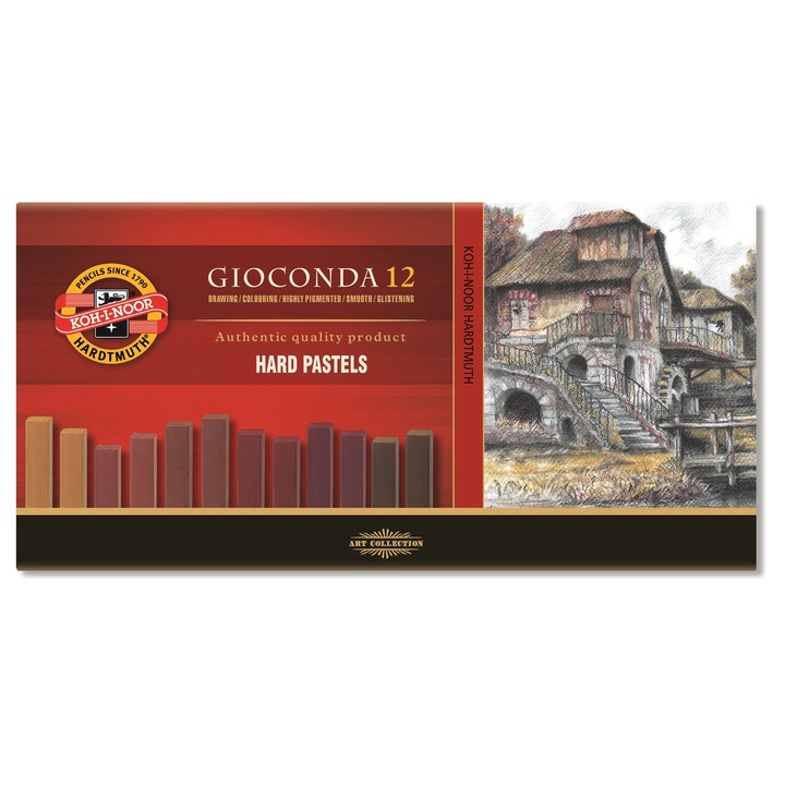 Set creta Koh-I-Noor Hard Pastel Gioconda, 12 nuante maro