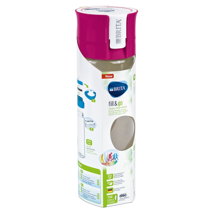 Brita BR1020102 Fill&Go Vital vízszűrő kulacs, 600 ml, Rózsaszín