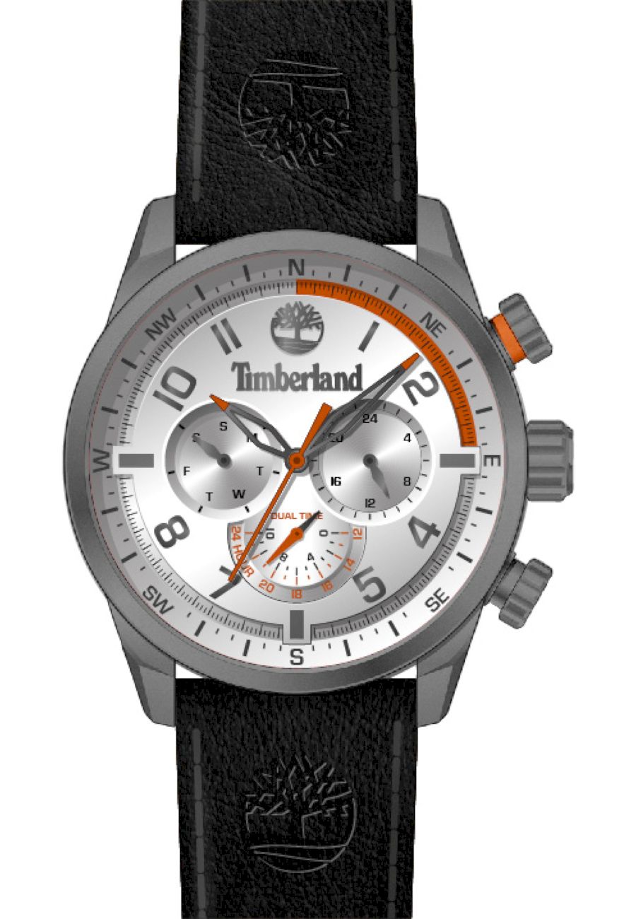 Ceas barbati, Timberland, Analog, 47mm, Otel inoxidabil/Piele, 5ATM, Argintiu/Negru