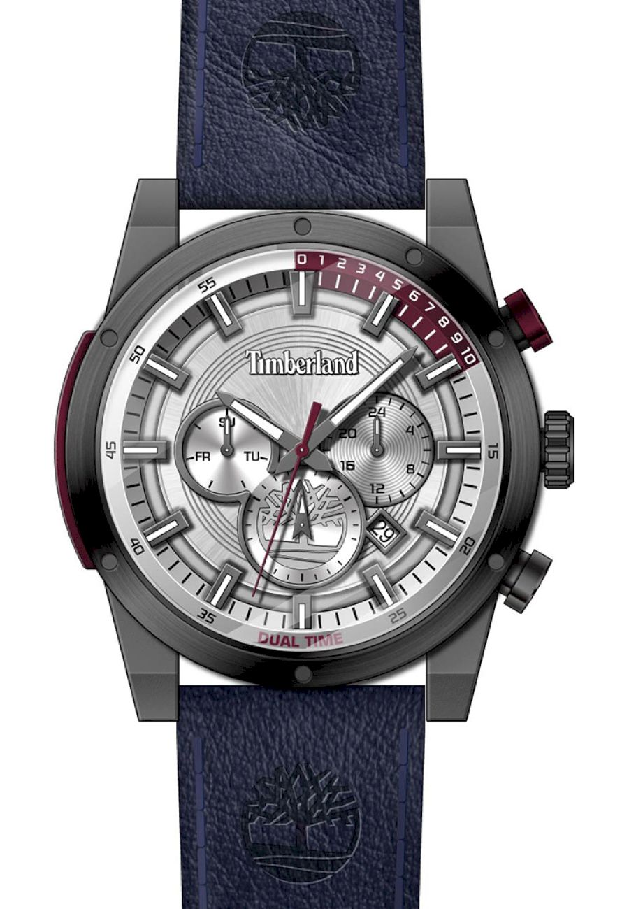 Ceas barbati, Timberland, Analog, 46mm, Otel inoxidabil/Piele, 5ATM, Argintiu/Bleumarin