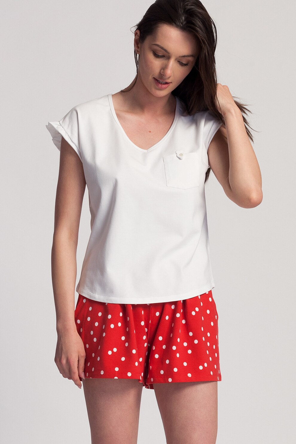 Sofiaman, Pijama scurta cu buline Felicity, Alb/Rosu, L