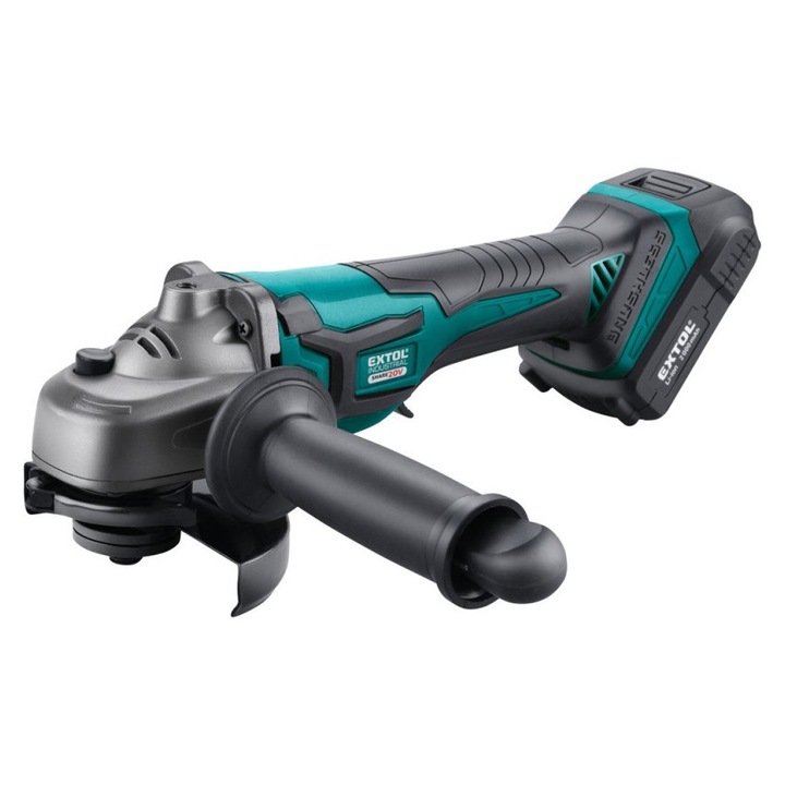 Polizor unghiular fara fir Extol Industrial, 125 mm, cu baterie 20 V Li-ion, 2000 mAh, 8500 rpm, 2kg