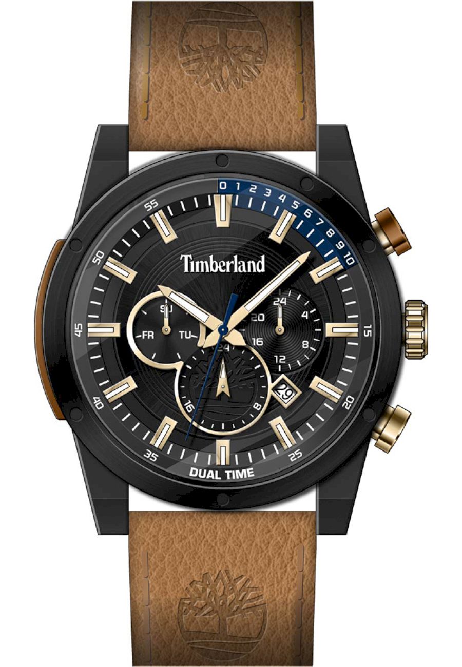 Ceas barbati, Timberland, Analog, 46mm, Otel inoxidabil/Piele, 5ATM, Negru/Maro