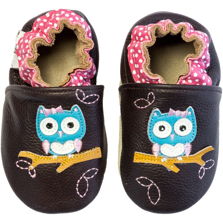 Botosei Rose et Chocolat din piele Polka Owl