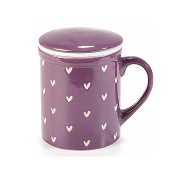 Cana cu capac si infuzor din ceramica mov alb Ø 8 cm x 10,5 h Cana cu capac si infuzor din ceramica mov alb Ø 8 cm x 10,5 h