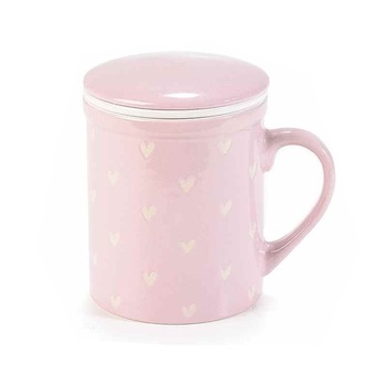 Cana cu capac si infuzor din ceramica roz alb Ø 8 cm x 10,5 h Cana cu capac si infuzor din ceramica roz alb Ø 8 cm x 10,5 h