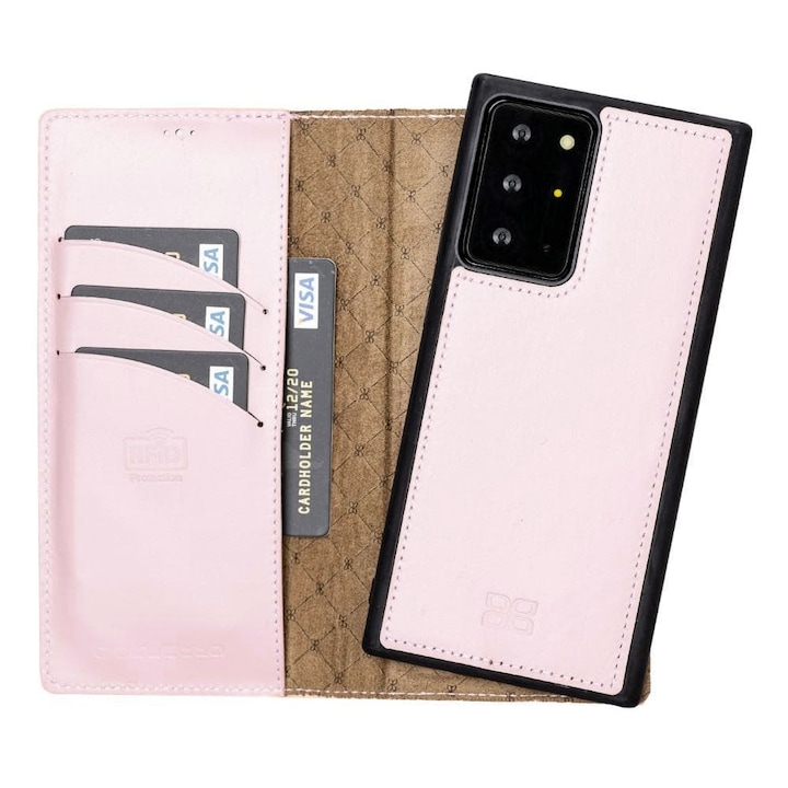 Samsung Galaxy Note 20 Ultra 2 az 1-ben természetes bőrtok, pénztárca + back cover típus, Bouletta Magic Wallet, Pink Nude, Rózsaszín