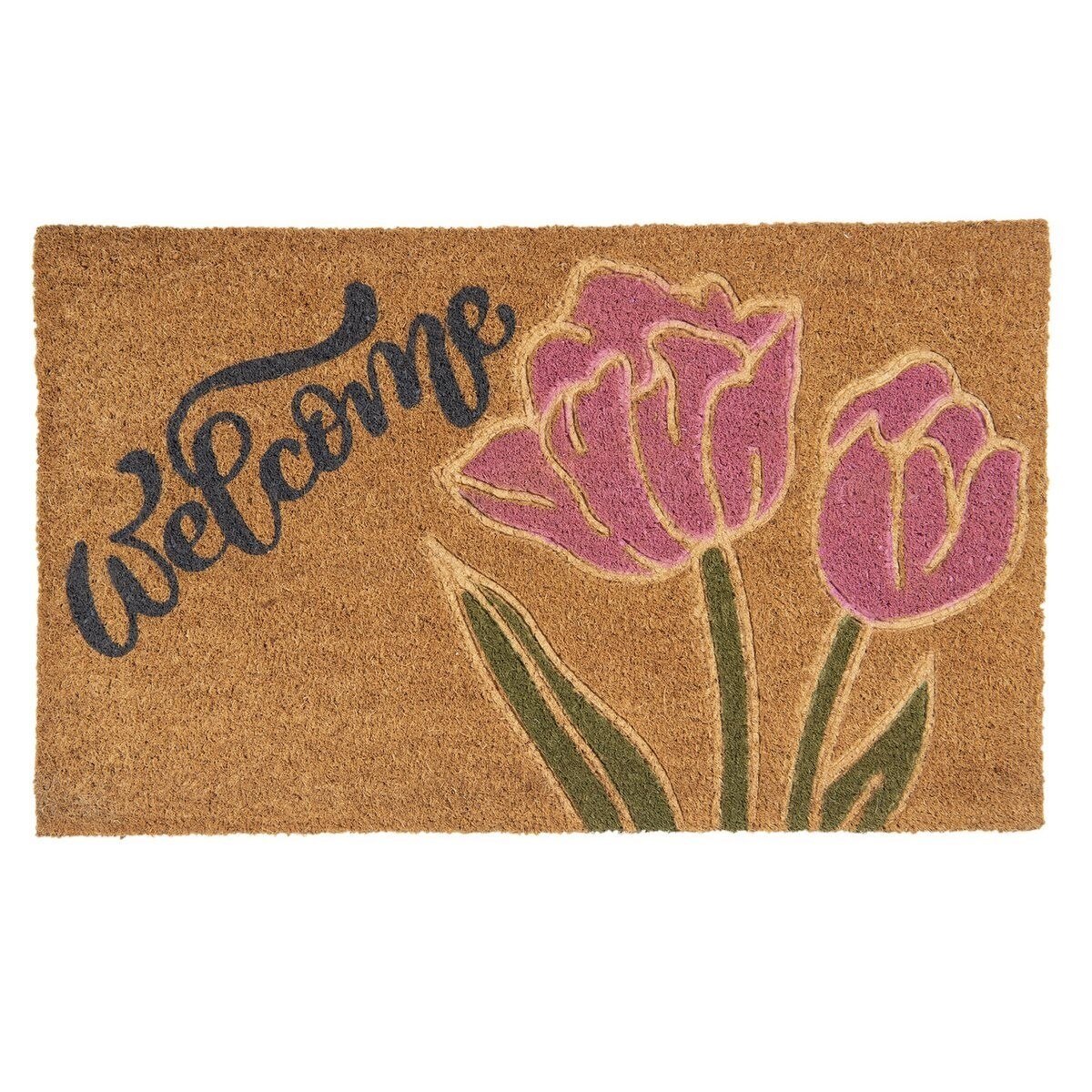 Covoras intrare casa antiderapant fibre cocos cauciuc Flowers 75 cm x 45 cm x 1 h