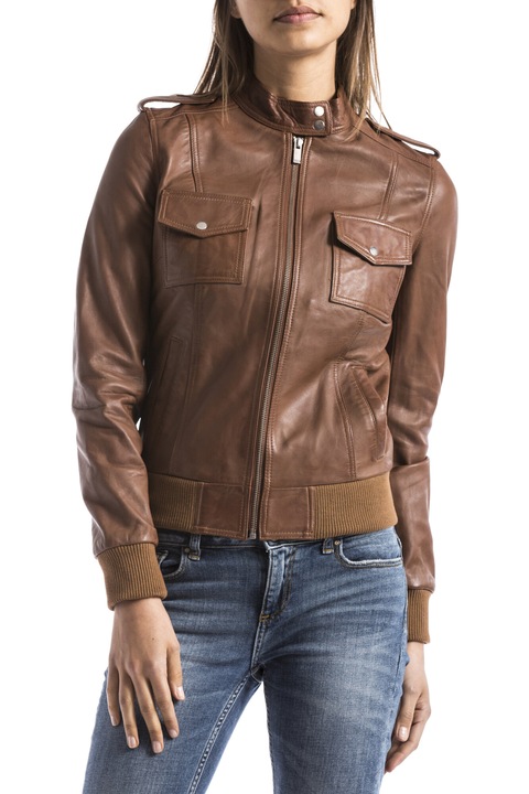 Női motoros dzseki BLUE WELLFORD BELAYA, Bőr, Barna, Barna, L