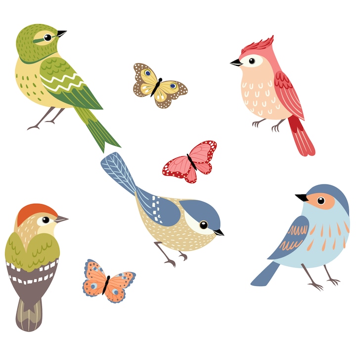 Set Abtibilduri 8 desen pasari colorate fluturi 125cm x 250cm Stickere, Creative decor, Living